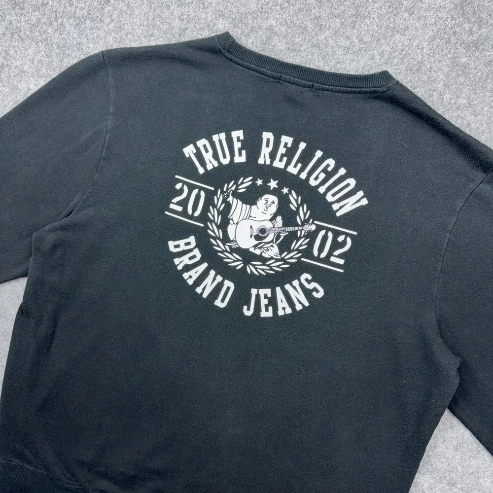 True Religion Sweatshirt Mens 3XL Black‎ TRBJ Crewneck Graphic Pullover Sweater